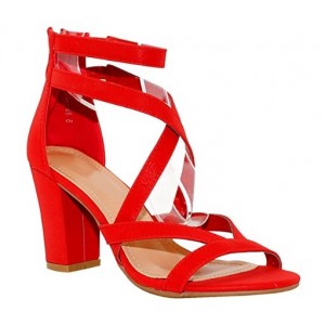 TRENDSup Collection Women's Chunky Heel Ankle Strap Sandals Red