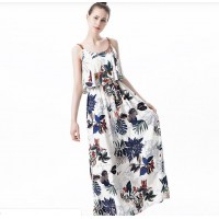 Women's summer new temperament sleeveless printed flounce loose strap strapless dresses